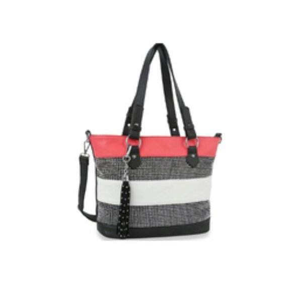 Handbags - Coral Lightweight Rhinestone Accent Striped Handbag